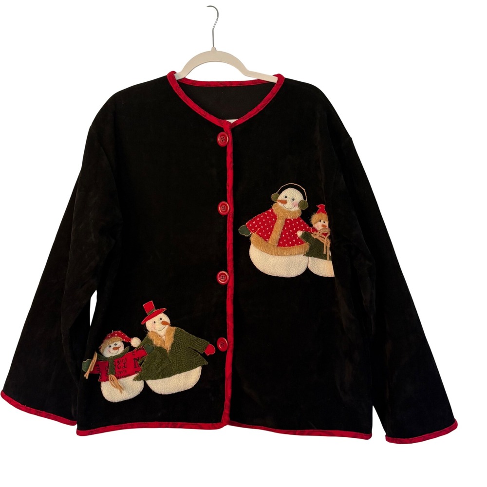 Vtg Velvet Snowman Cardigan One Size Coquette Cute Holiday Winter Whimsical Y2K